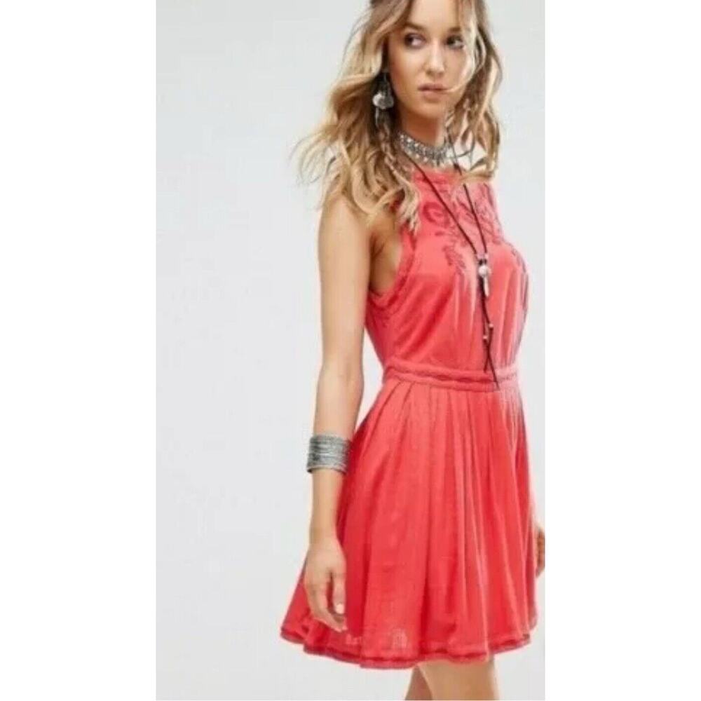 Free People Delightful Birds Of A Feather Dress In Paradise Coral Womens‎ XS
